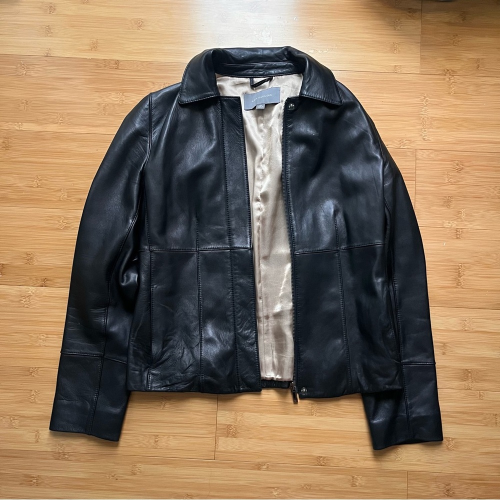 Ann Taylor Black Leather Jacket with Cream Lining